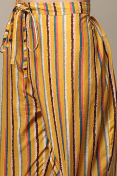 Yellow Cotton Gathered Kurta Palazzo Suit Set image number 3