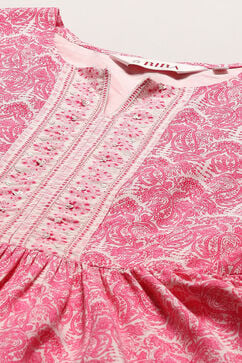 White Pink Rayon Gathered Suit Set image number 1