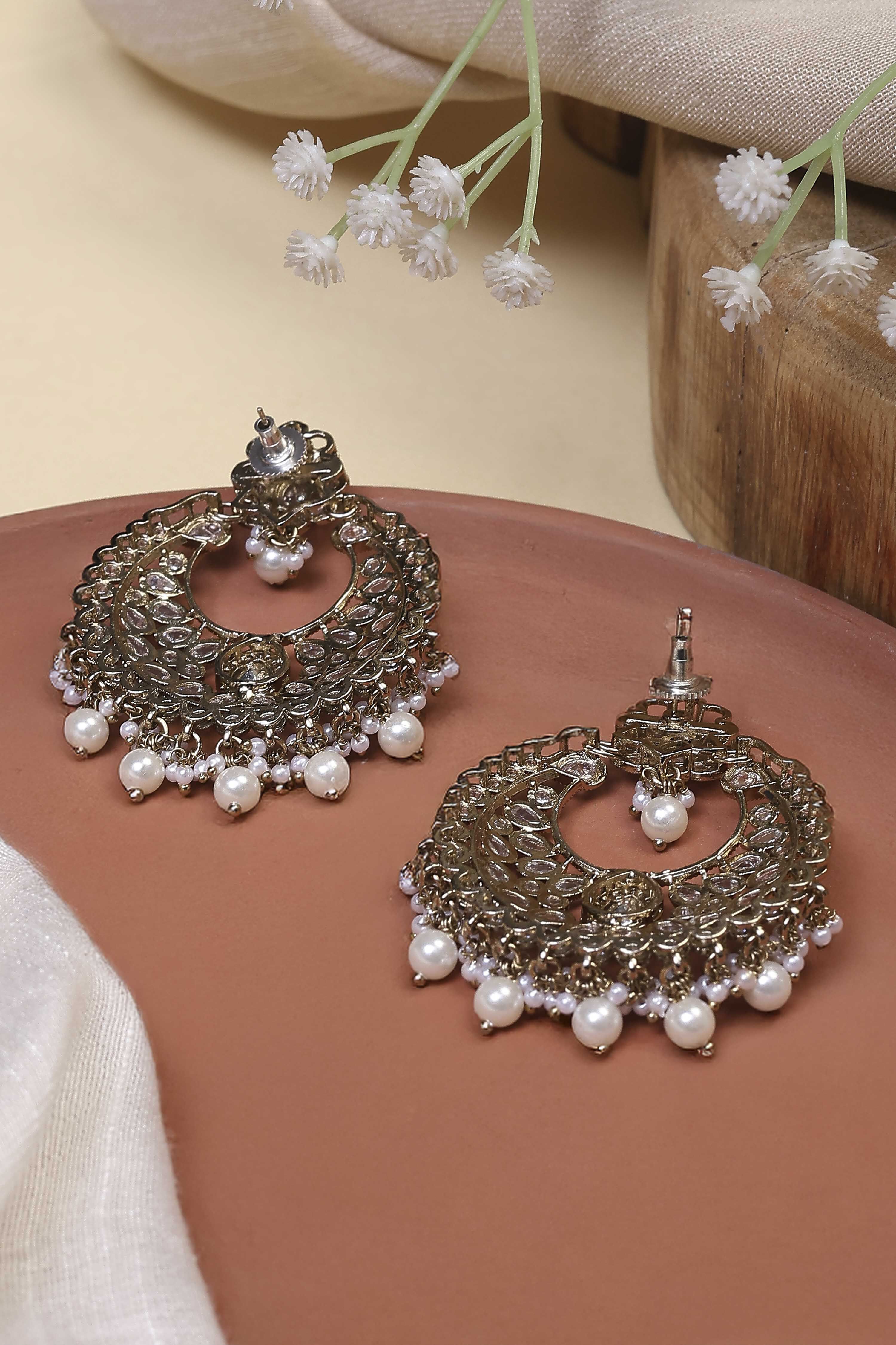 White Pearl Embellished Earrings image number 2
