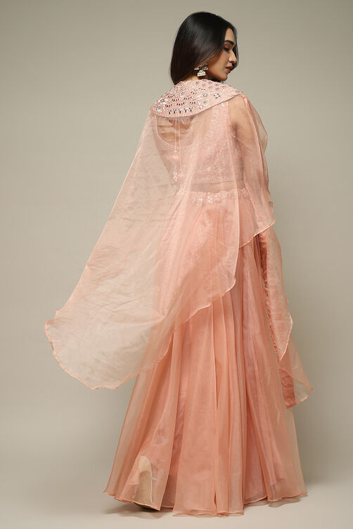 Powder Pink Cotton Silk Embroidered Lehenga Set image number 8