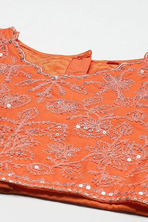 Orange Cotton Blend Short Top Lehenga Set image number 1