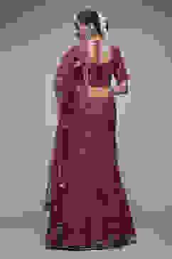 Wine Viscose Lehenga Set image number 2