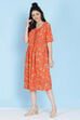 Coral Cotton Flax A-line Printed Kurta Dress image number 4