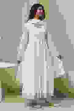 Off-White Cotton Printed Anarkali Suit Set image number 5