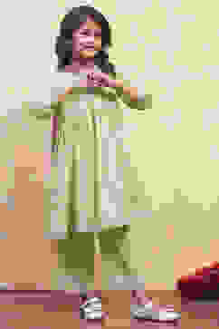 Green Cotton Gathered Suit Set image number 0