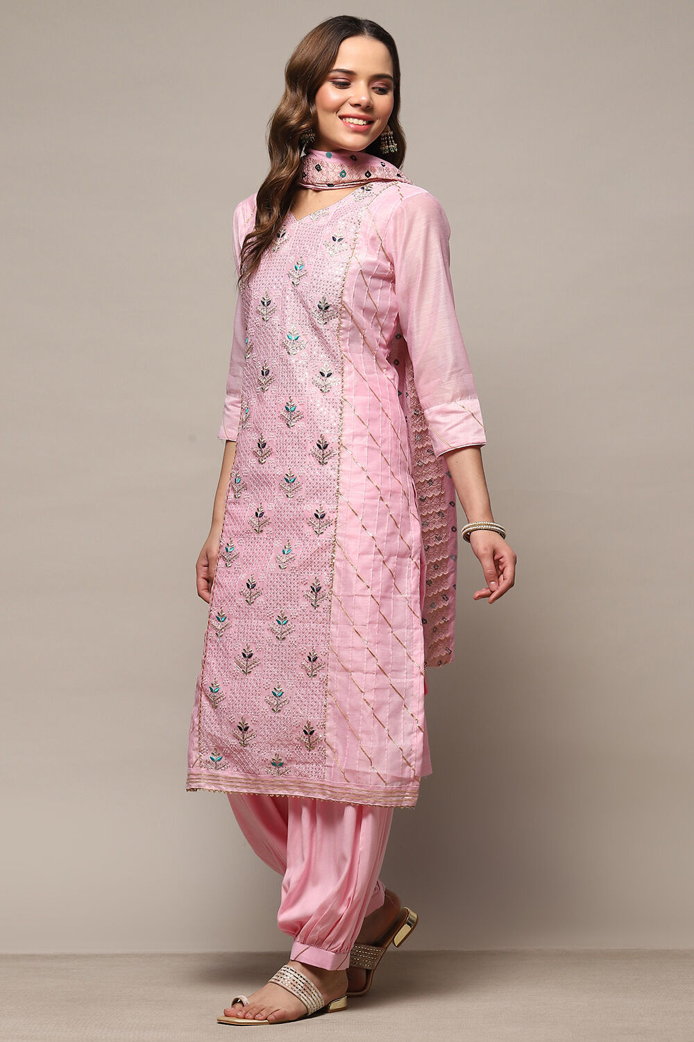 Pink Modal Unstitched Suit Set image number 5