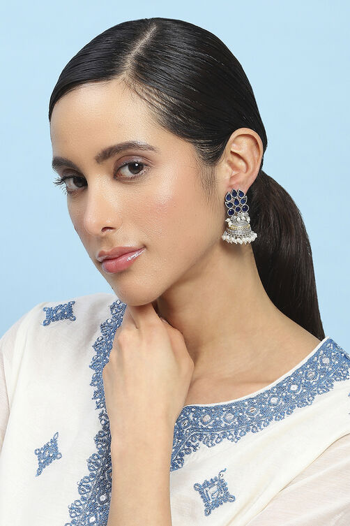 Navy Brass Jhumka image number 3