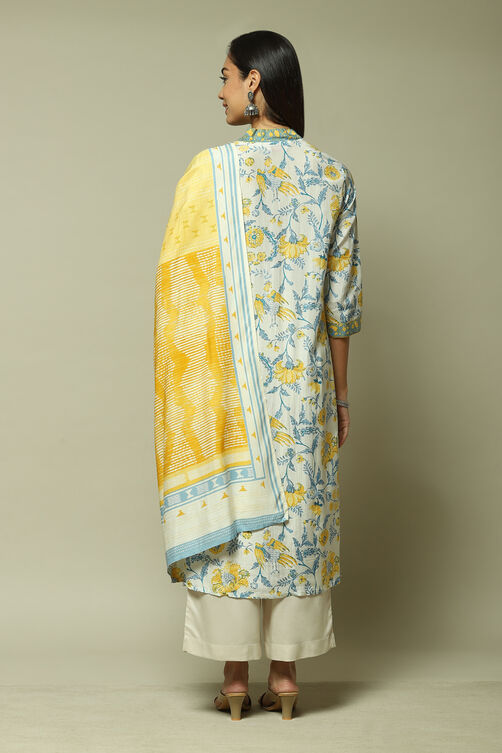 Yellow Cotton A-Line Kurta Palazzo Suit Set image number 7