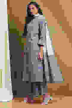 Blue Cotton Printed A-Line Suit Set image number 3