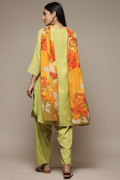 Green Cotton Blend A-Line Kurta Salwar Suit Set image number 4