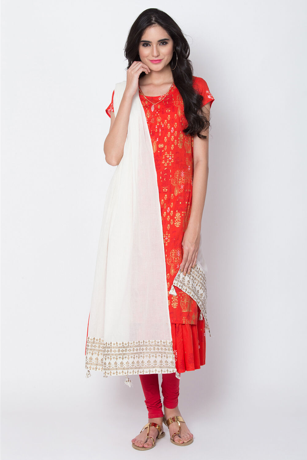 Off White Cotton Solid Dupatta image number 2