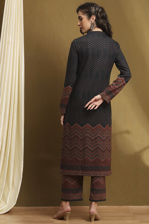 Teal Polyester Straight Suit Set image number 4