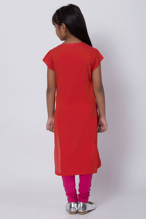 Orange Cotton Solid Kurta Leggings Set image number 4