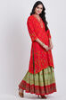 Red Metallic Cotton A-Line Printed Kurta image number 0