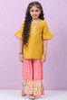 Pink & Yellow Art Silk Straight Kurta Set image number 0