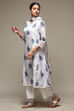 Off White Cotton Blend A-Line Kurta Palazzo Suit Set image number 5