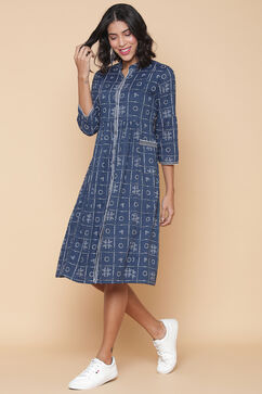 Blue Cotton Printed Kurta image number 3