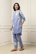 Blue Cotton Floral Printed Straight Suit Set image number 3
