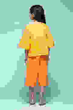 Yellow Cotton Straight Printed Kurta Set image number 4