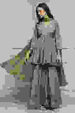 Green Art Silk Gathered Garara Set image number 5