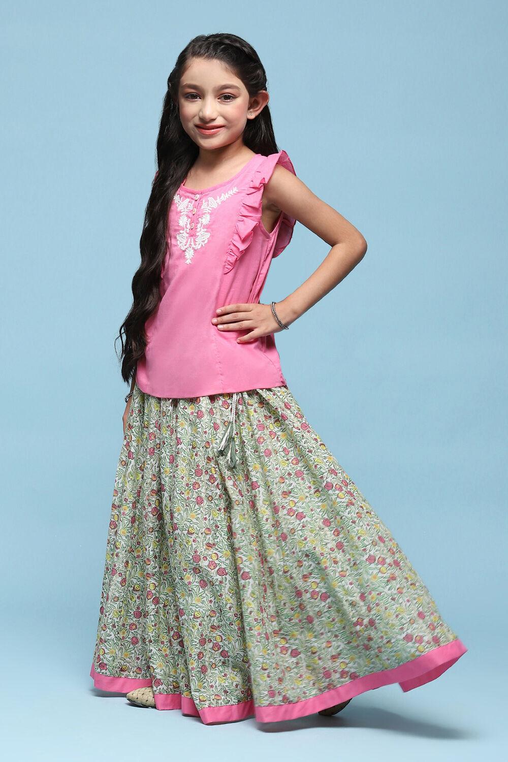 Multicolor Cotton Straight Printed Kurta Skirt Suit Set image number 3