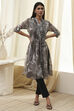Blue Printed Pleated A-Line Kurta image number 0