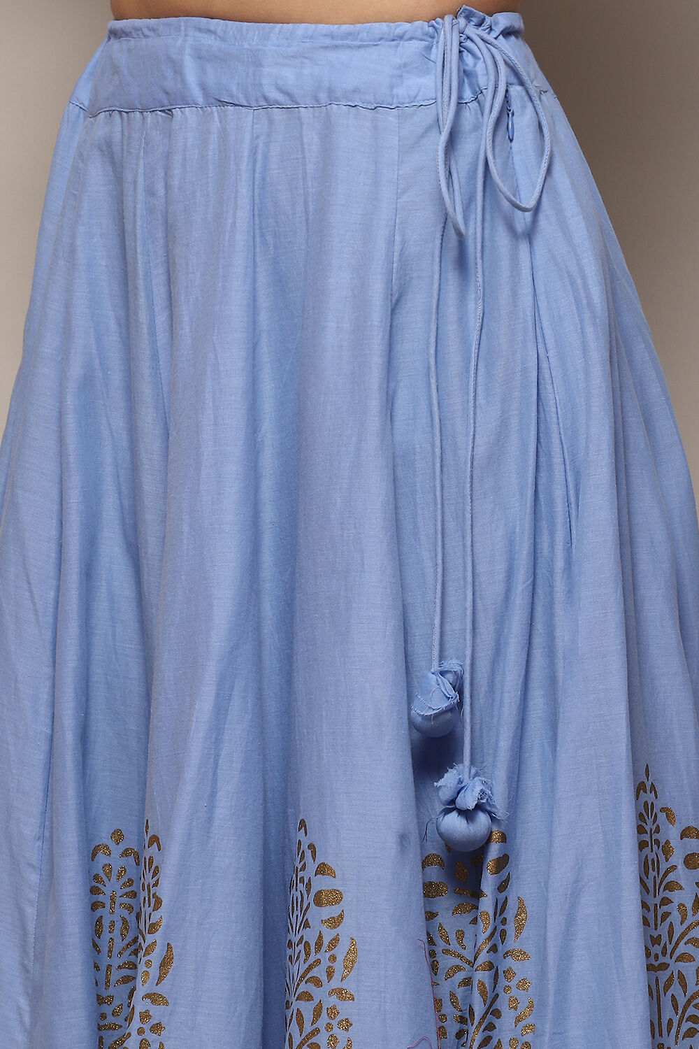 Aqua Blue Cotton Anarkali Kurta Lehenga Set image number 2