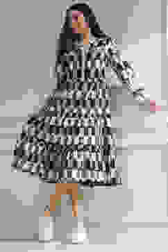 Black and White Cotton Tiered Dress image number 0