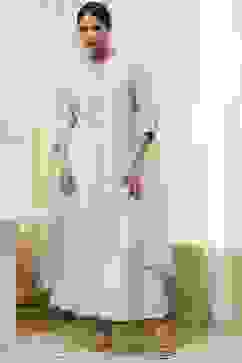 Powder Blue Cotton Embellished Anarkali Suit Set image number 6