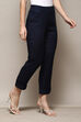 Navy Viscose Slim Solid Pants image number 3