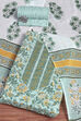 Green Cotton Screen Print Unstitched Suit Set image number 0