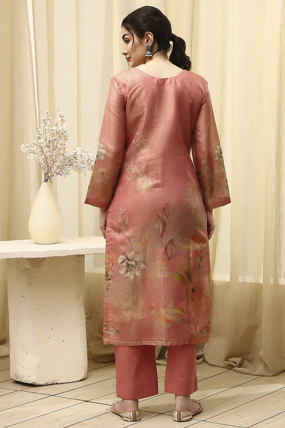 Maroon Linen Printed Embroidered Unstitched Suit Set image number 5