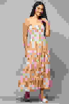 Off White Polyester Tiered Dress image number 4