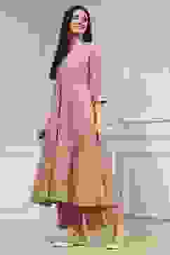 Old Rose Embroidered Anarkali Fusion Set image number 3