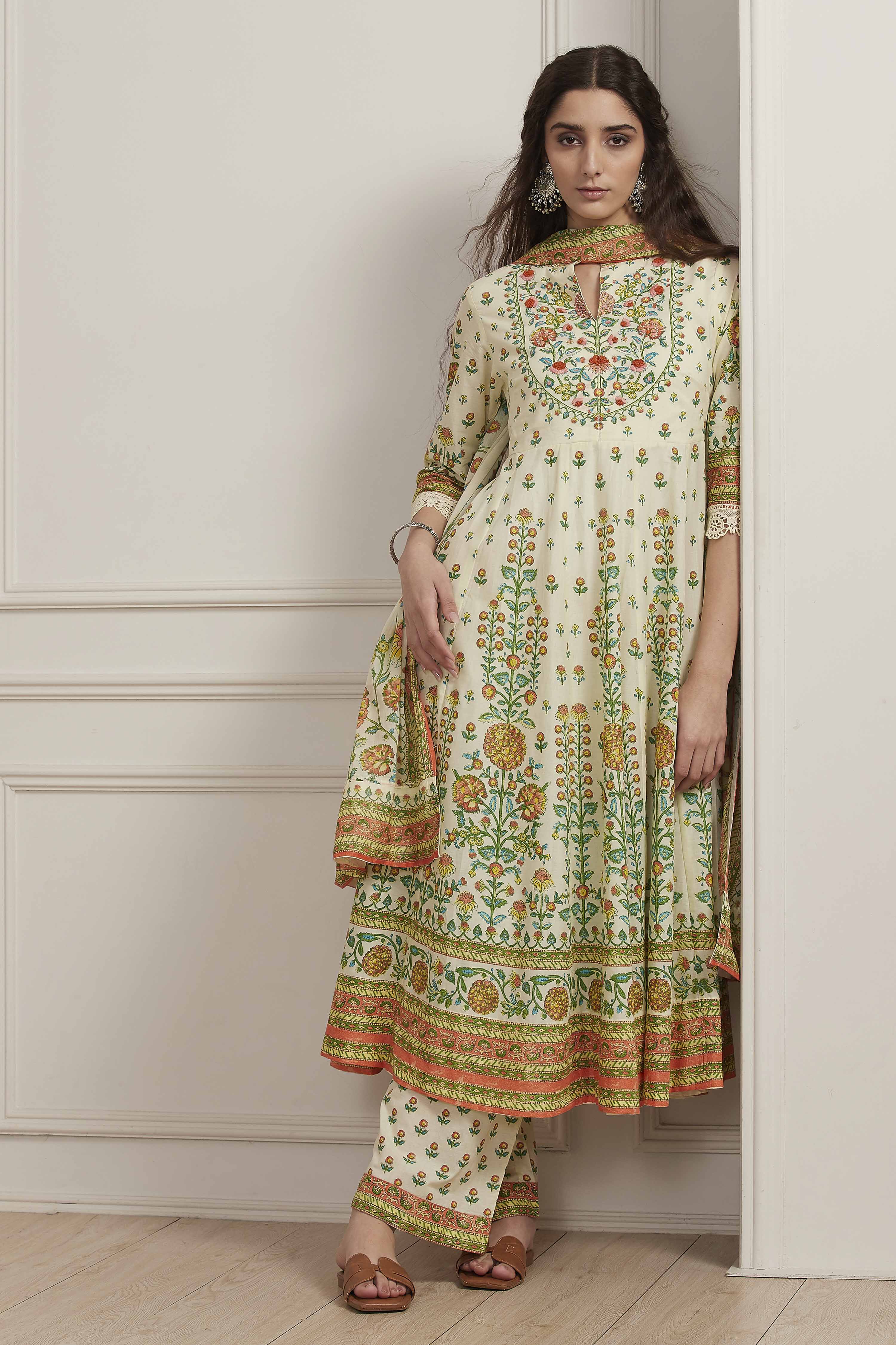 Neutral Cotton Kalidar Suit Set image number 0