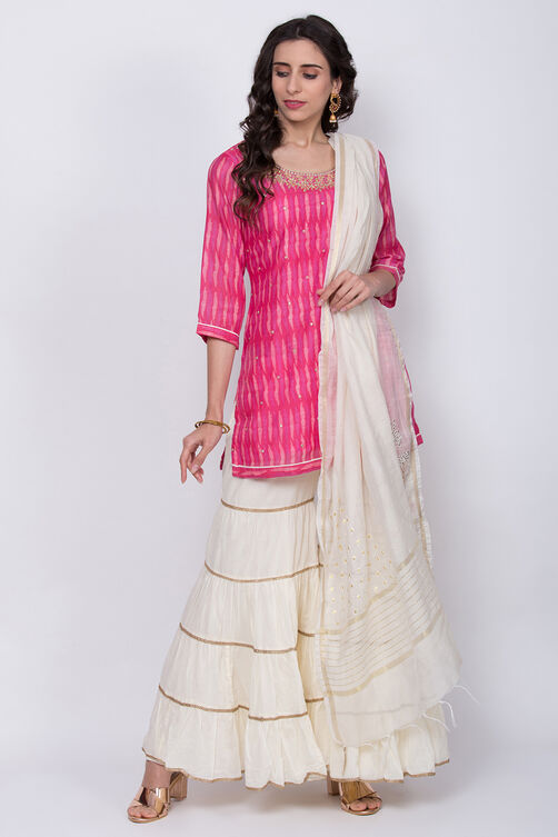 Pink Poly Cotton Kurta Garara Suit Set image number 0