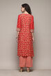 Red Cotton Blend Straight Printed Kurta Narrow Palazzo Suit Set image number 4