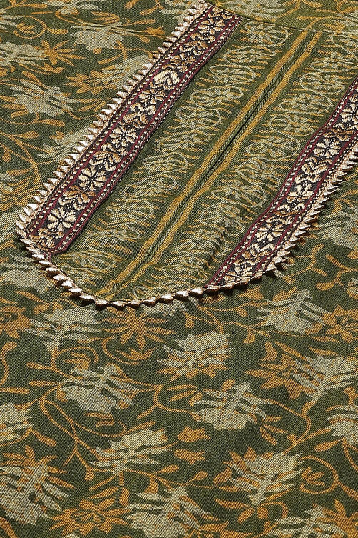 Olive Cotton Woven Unstitched Suit Set image number 1
