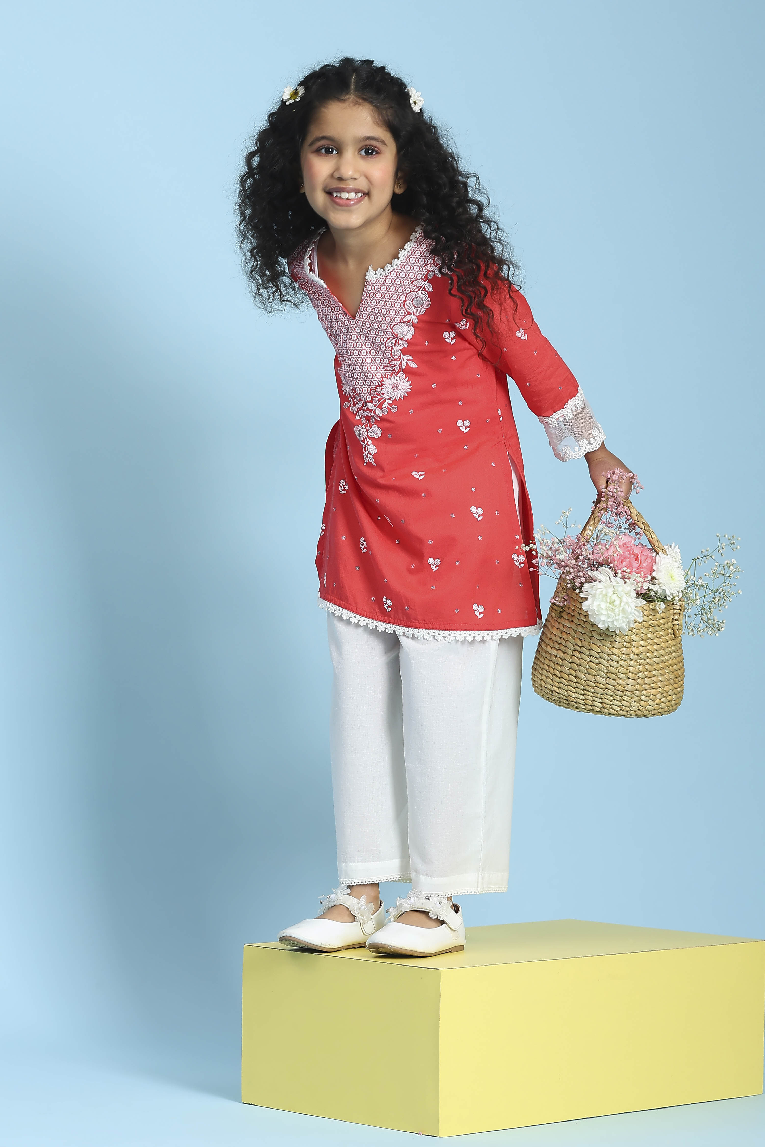 Coral Cotton Printed Straight Suit Set image number 0