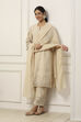 Beige Cotton All-Over Floral Straight Suit Set