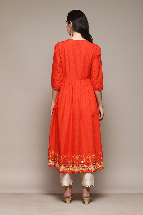 Green Cotton A-Line Printed Kurta image number 4
