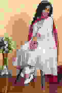 White Cotton Tiered Solid Suit Set image number 0