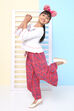 White And Red Cotton Indie Mickey Embroidered Top And Pant Set image number 3