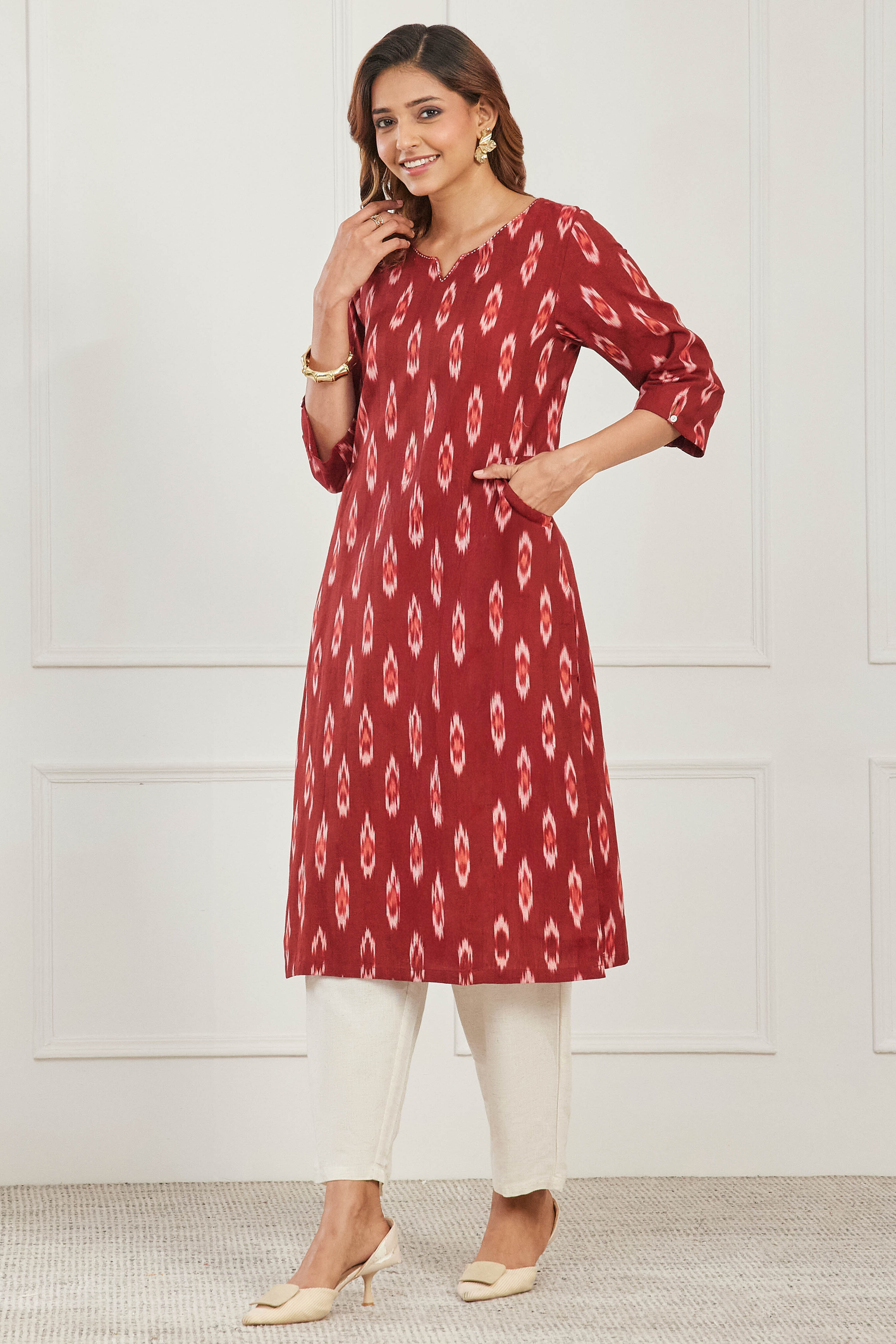 Brown Cotton Straight Kurta image number 2