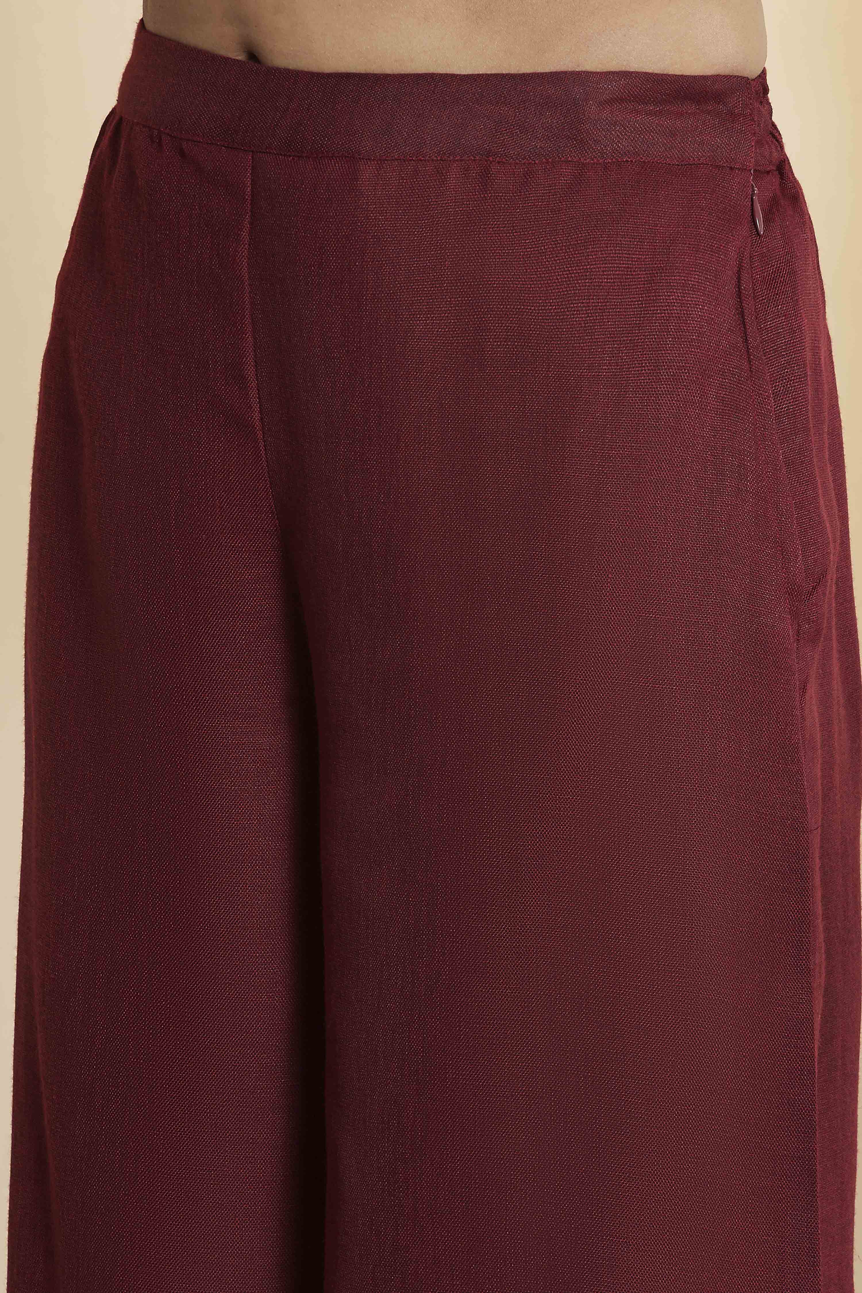 Maroon Embroidered Sleeveless Fusion Set image number 2