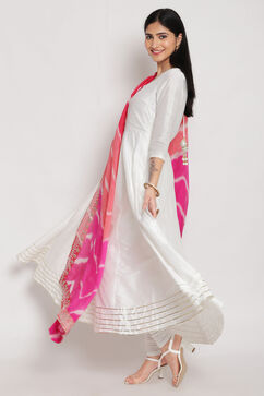 White Art Silk Anarkali Kurta Churidar Suit Set image number 2