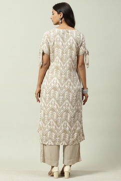 Beige Rayon Fusion Printed Kurta Set image number 4