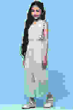 Blue Printed Cotton Jumpsuit With Lace Details image number 2