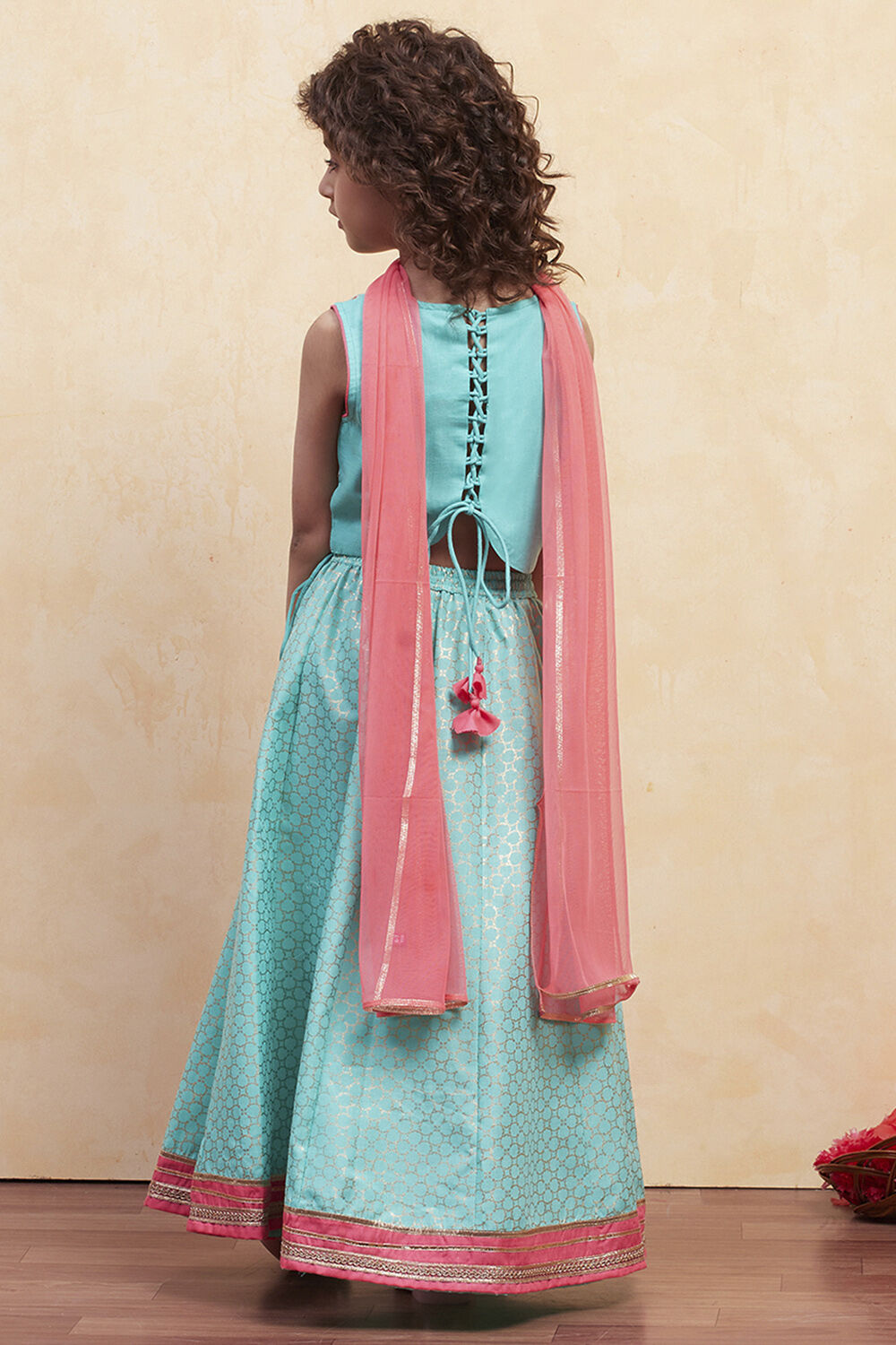Turquoise Printed Flared Lehenga Set image number 4