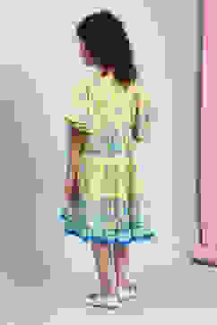 Yellow Cotton Printed Tiered Dress image number 3